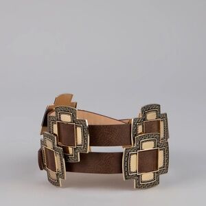 Golden West Concho Belt Brown and Gold Geometric Buckle Western style